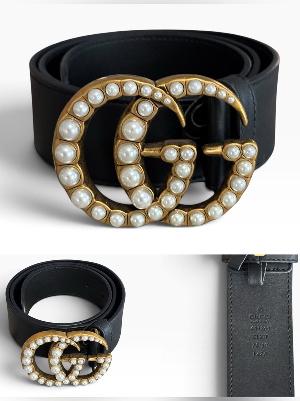 Gucci Pearl GG Marmont Wide Belt - Size 75/30